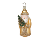 Gold St. Nick — Gold glass St. Nick ornament with hand-painted tree and glittered robes, made by Inge-Glas® Germany.