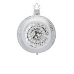 Winter Leaf Reflector — Matte white and silver reflector ornament with hand-painted leaf and berry border.