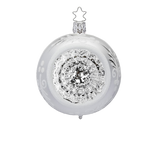 Winter Leaf Reflector — Matte white and silver reflector ornament with hand-painted leaf and berry border.