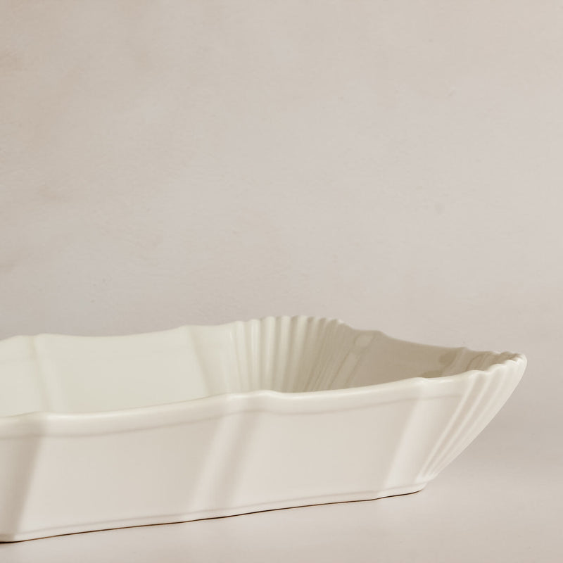 White Fluted Porcelain Baking Dish by Marumitsu Japan