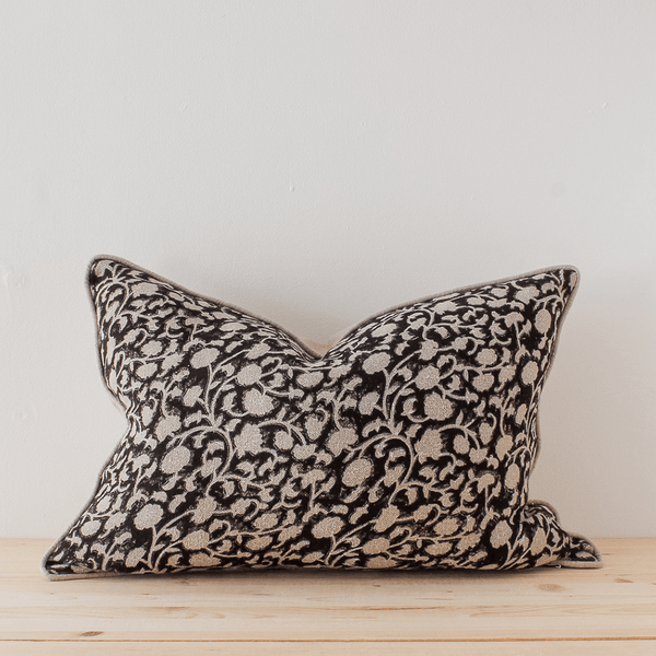 14x20 Keya Black Linen Blockprint Pillow Cover