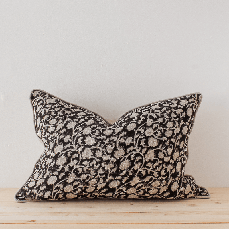14x20 Keya Black Linen Blockprint Pillow