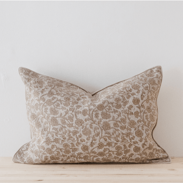 14x20 Keya White Linen Blockprint Cushion Cover