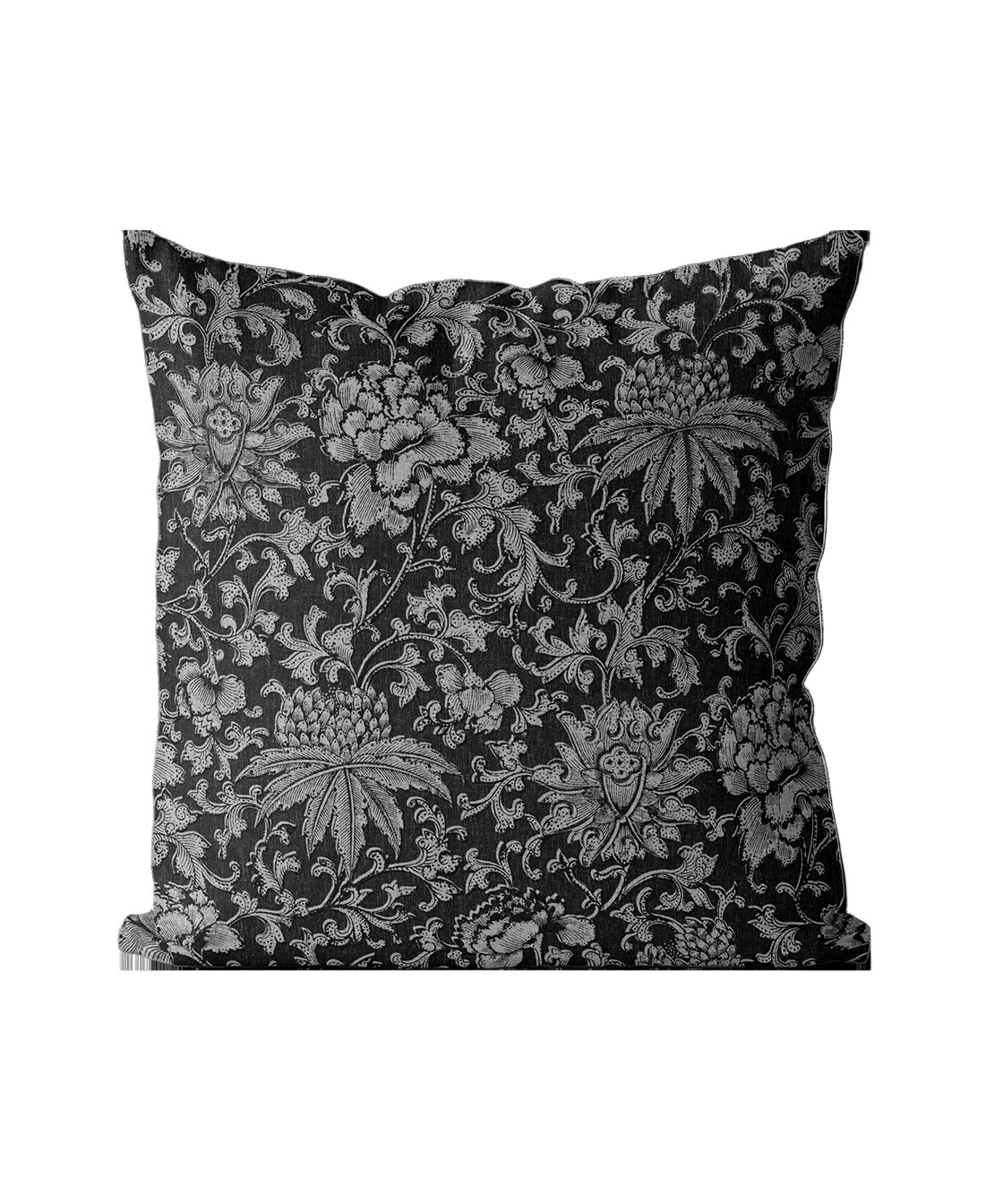 Black Floral Cushion Cover | Organic Cotton Linen - Faire Living