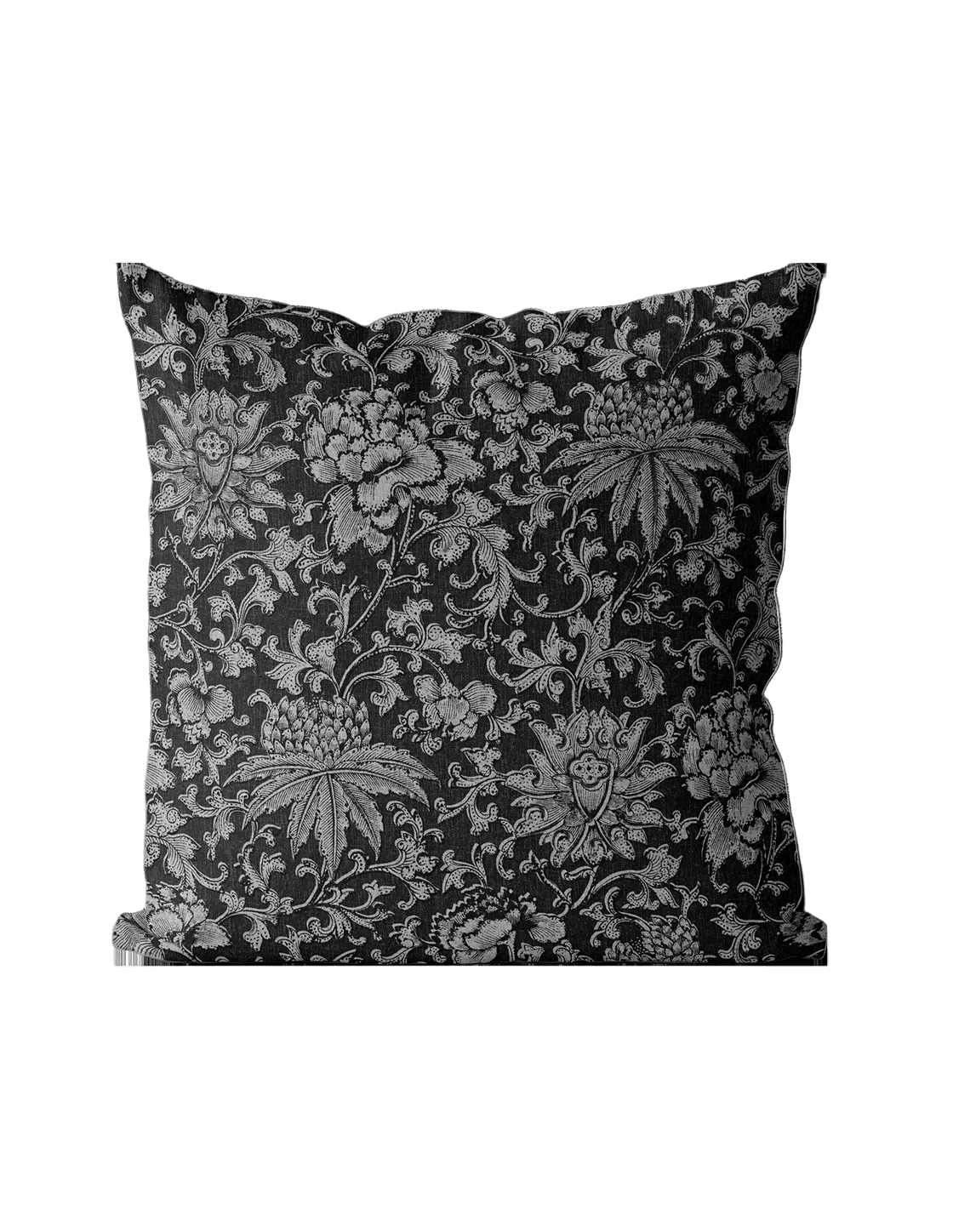 Black Floral Cushion Cover | Organic Cotton Linen - Faire Living