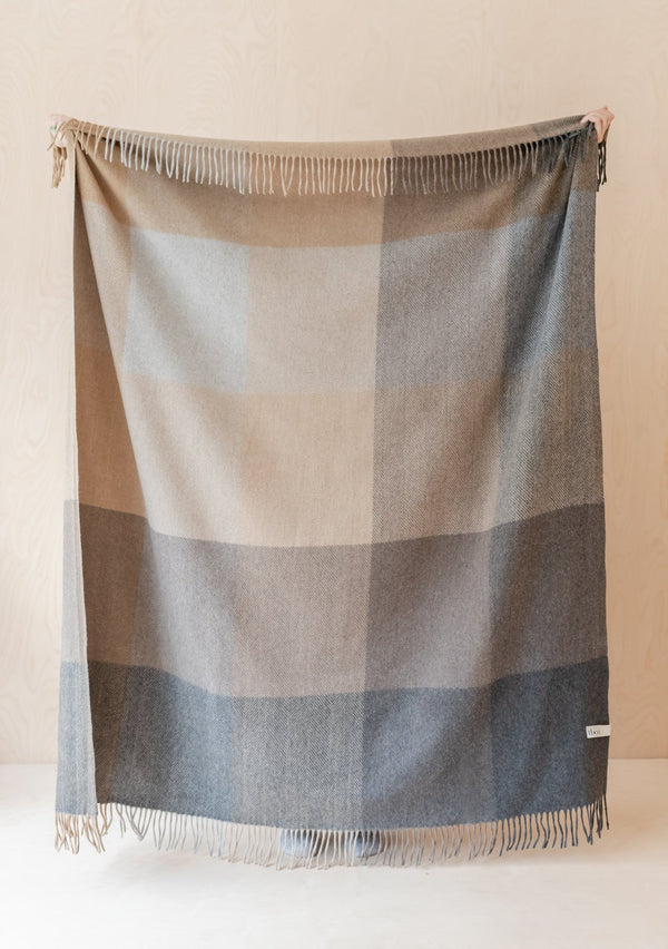 Recycled Wool Blanket in Natural Block Check