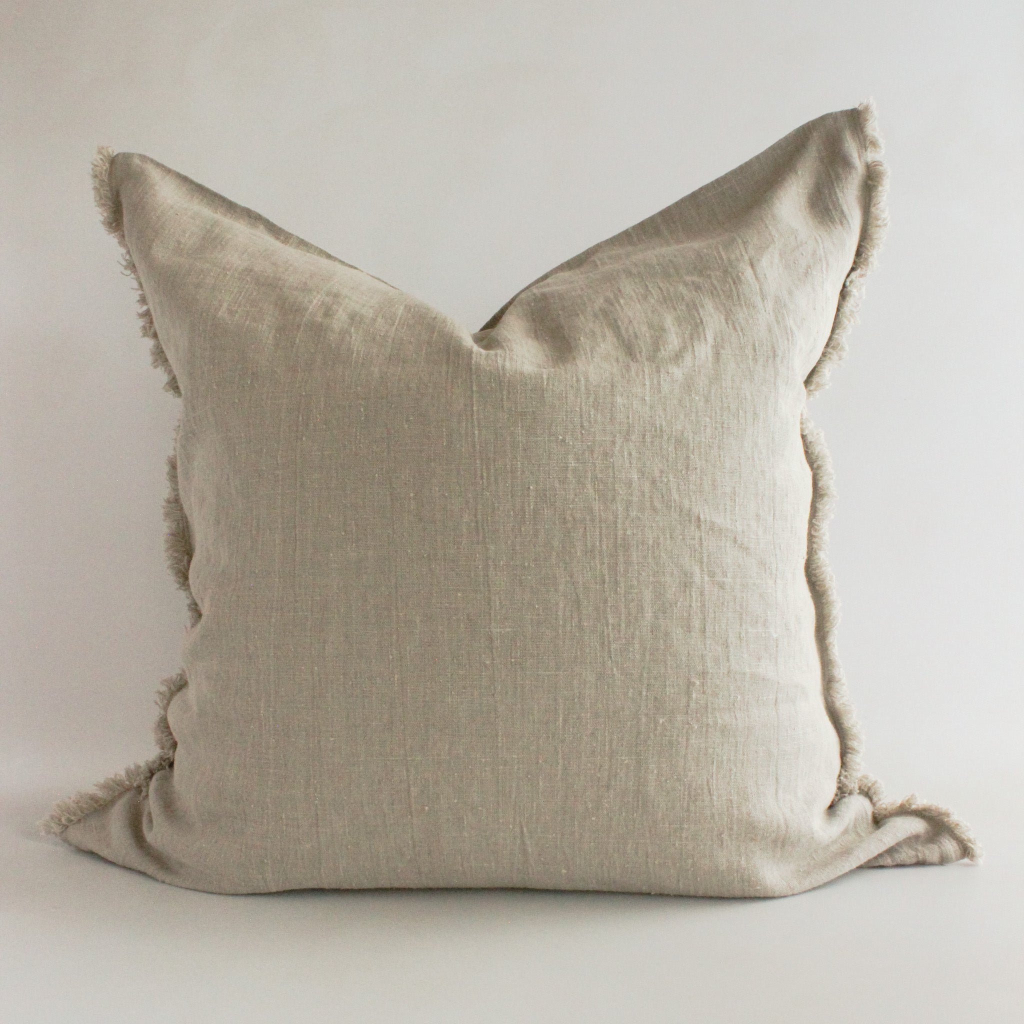 Linen Cushion Cover Natural Fringe 26x26 - Faire Living