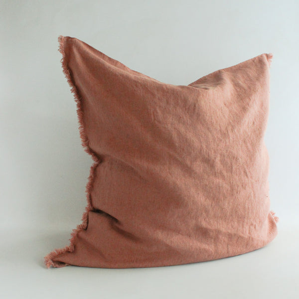 Linen Cushion Cover Terracotta Fringe 26x26