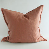 Linen Cushion Cover Terracotta Fringe 26x26