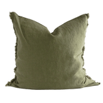 Linen Cushion Cover Olive Fringe 26x26 - Faire Living