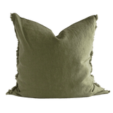 Linen Cushion Cover Olive Fringe 26x26 - Faire Living