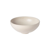 Deep vanilla stoneware ramen bowl with speckled glaze
