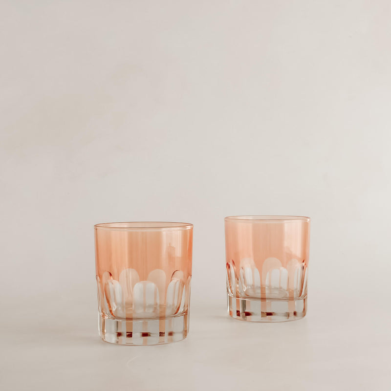 Pink Old Fashioned Glass Tumbler Set