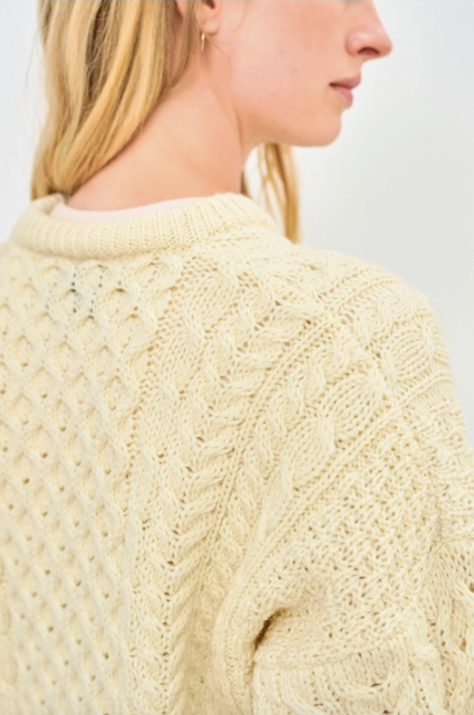 Pure Wool Aran Sweater in Inishbofin Cream