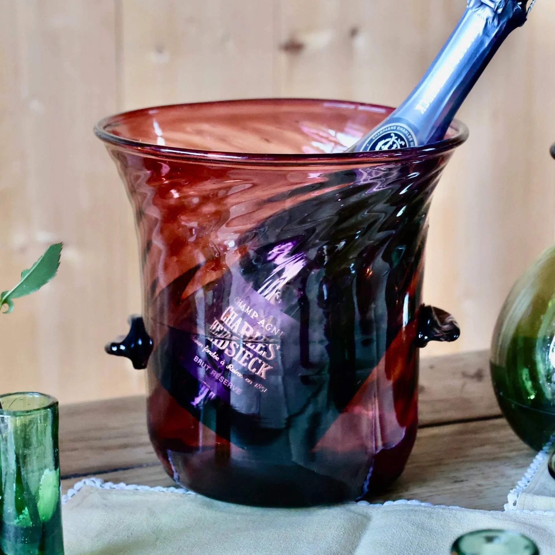 Framboise Mouth Blown Recycled Glass Champagne Bucket - Faire Living