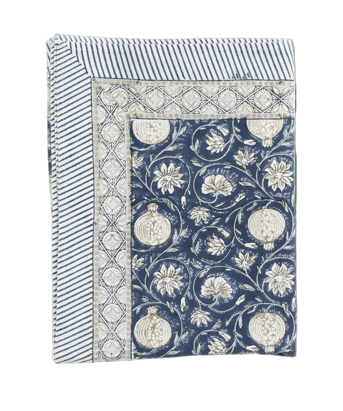 Tangier Blue Cotton Block Print Tablecloth - Faire Living