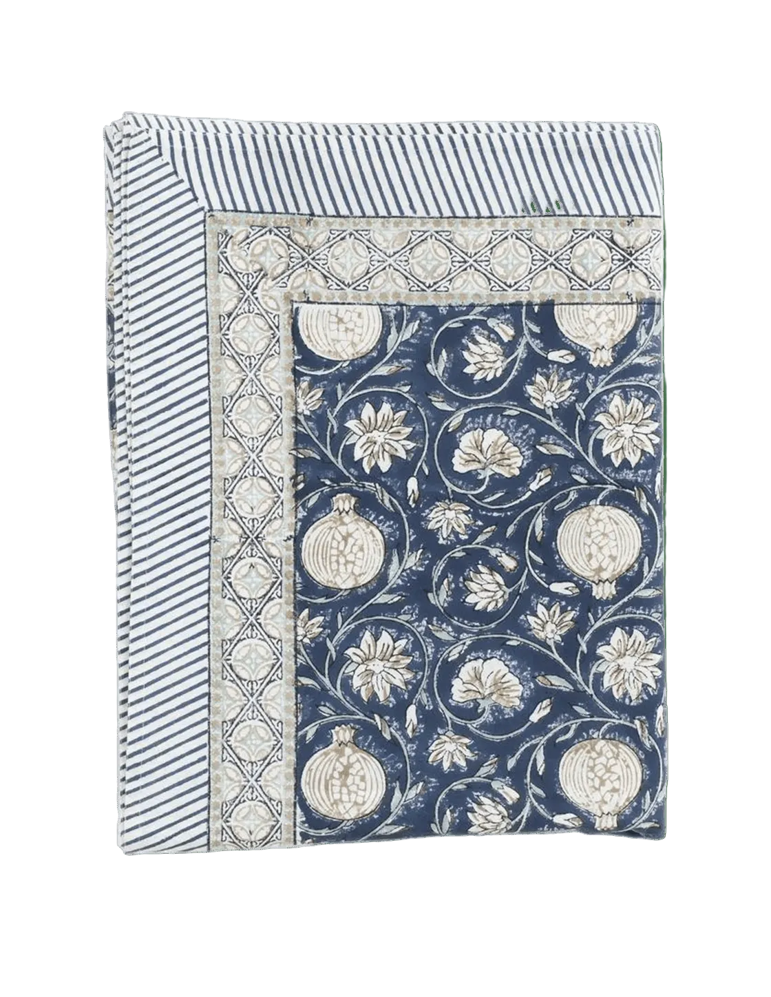 Tangier Blue Cotton Block Print Tablecloth - Faire Living