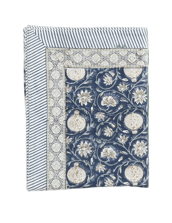 Tangier Blue Cotton Block Print Tablecloth - Faire Living
