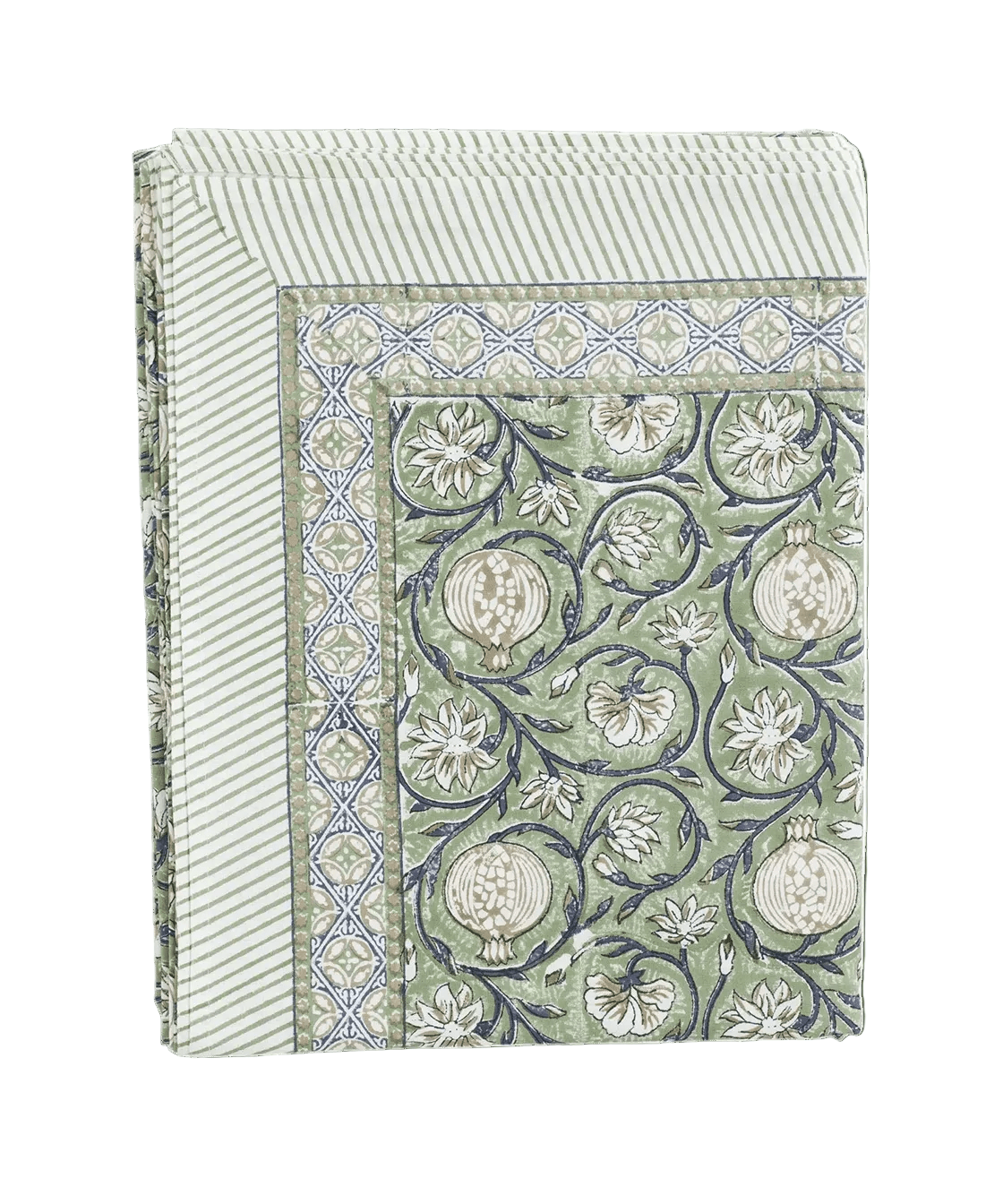 Tangier Green Cotton Block Print Tablecloth - Faire Living