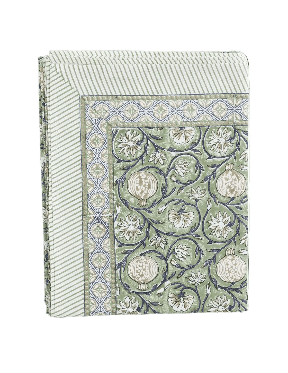 Tangier Green Cotton Block Print Tablecloth - Faire Living