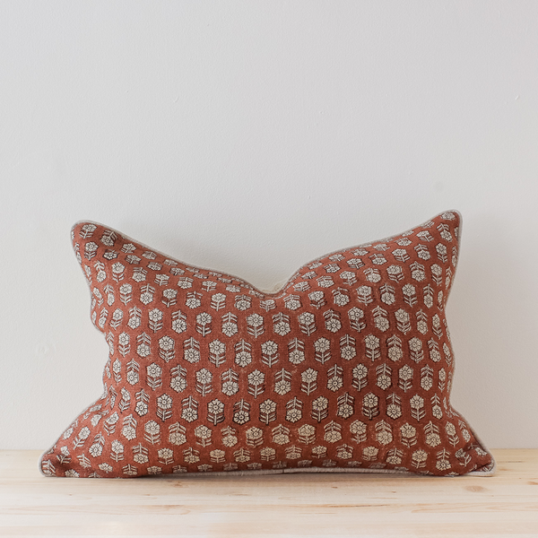 14x20 Tulsi Saffron Blockprint Pillow Cover