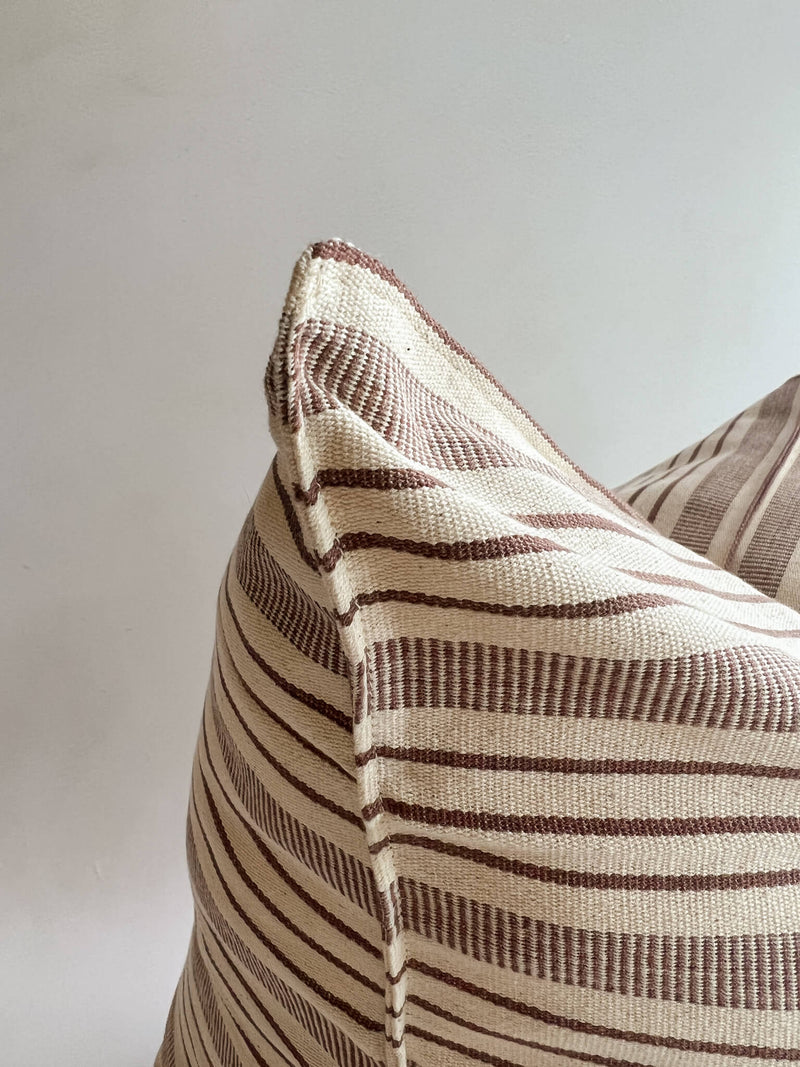 20" Chocolate Stripe Handwoven Cotton Cushion Cover