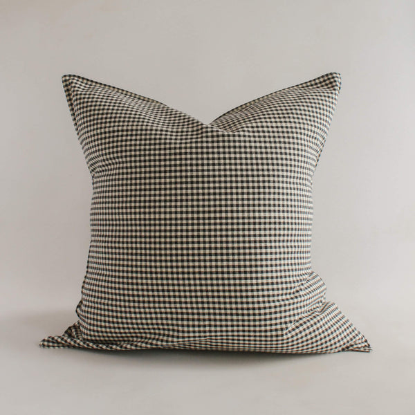 20" Black Petite Gingham Handwoven Cotton Cushion Cover
