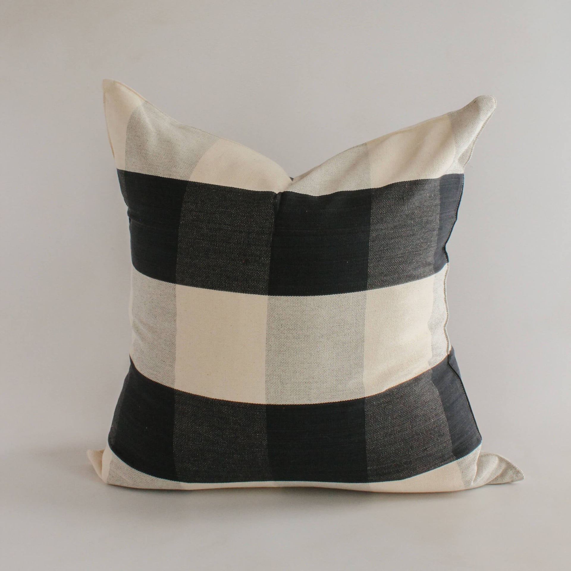 20" Black Gingham Handwoven Cotton Cushion
