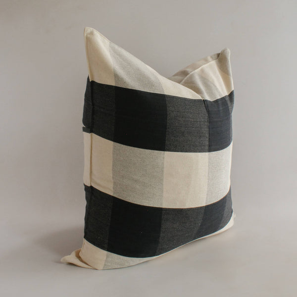 20" Black Gingham Handwoven Cotton Cushion Cover