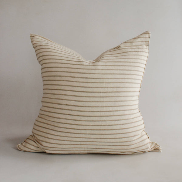 20" Greige Stripe Handwoven Cotton Cushion Cover