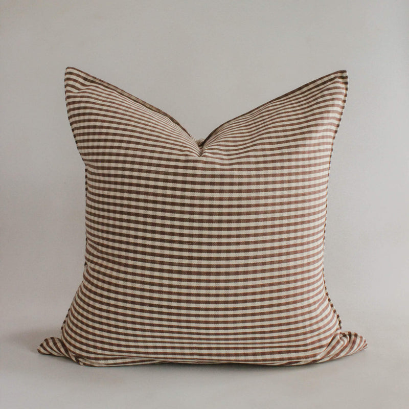 20" Chocolate Petite Gingham Handwoven Cotton Cushion Cover