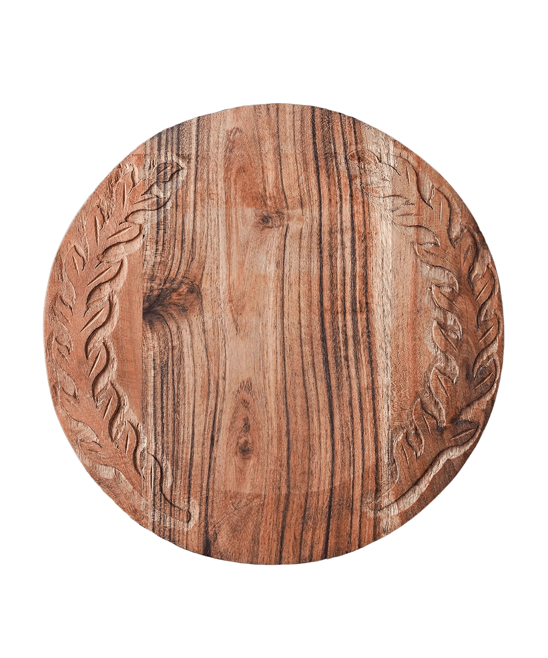 Laurel Carved Acacia Wood Round Serving Board - Faire Living