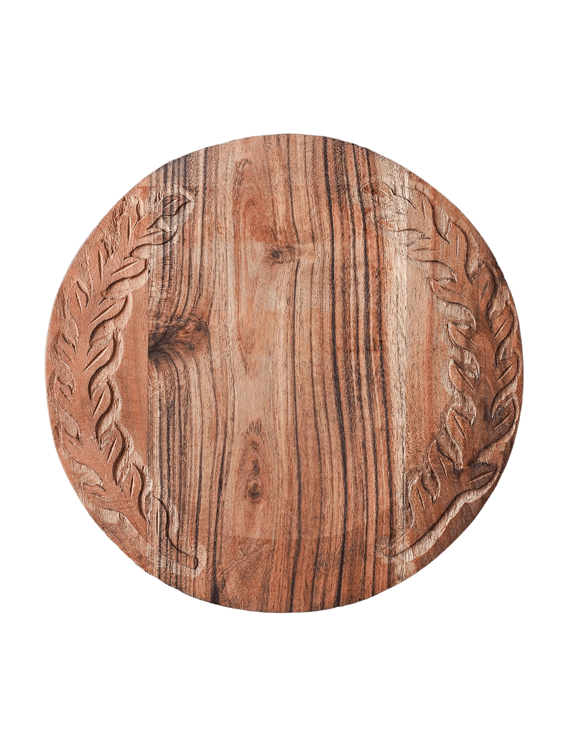 Laurel Carved Acacia Wood Round Serving Board - Faire Living