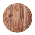 Laurel Carved Acacia Wood Round Serving Board - Faire Living
