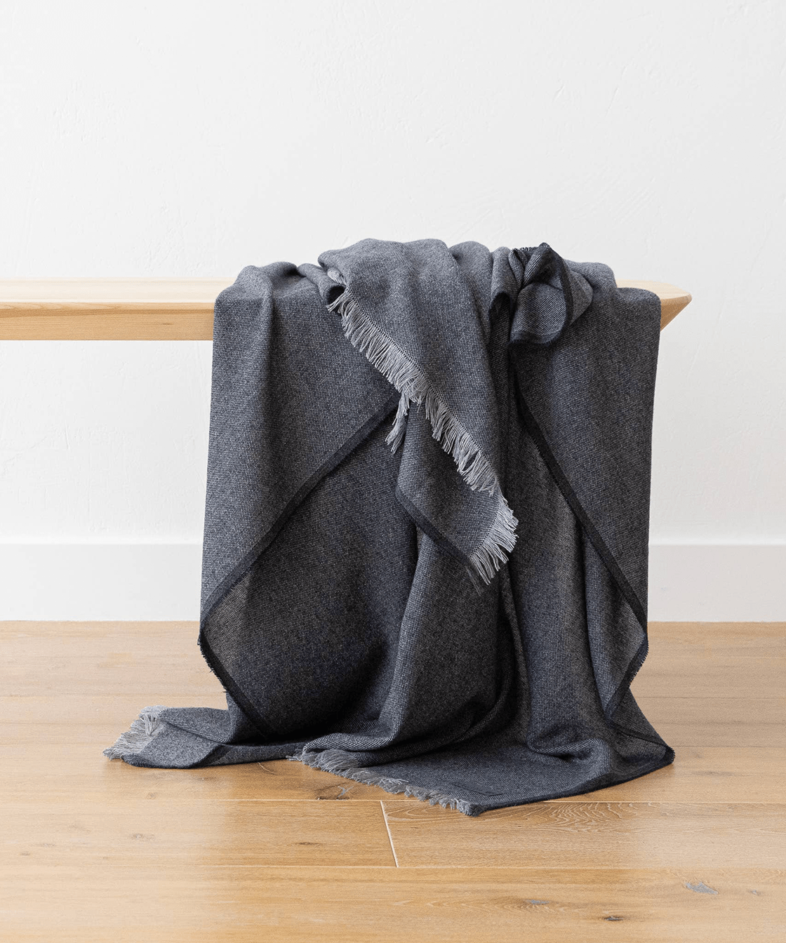 Navy Two - Tone Merino Wool Throw - Faire Living