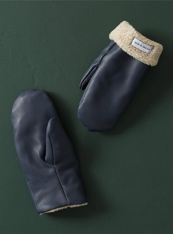1902 leather mittens: Black / Small-Medium