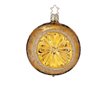Gold mouth-blown glass ball ornament scattered with glittered stars, another view