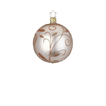 Matte champagne mouth-blown glass ornament with glittered swirls, another view