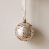 Matte champagne mouth-blown glass ornament with glittered swirls, by Inge-Glas of Lauscha, Germany