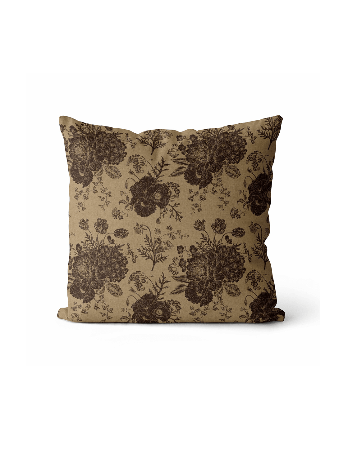 Chocolate Floral Cushion Cover | Organic Cotton Linen - Faire Living