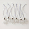 Set of six clear crackle glass Christmas baubles with bronze caps and ribbon hangers, made in India