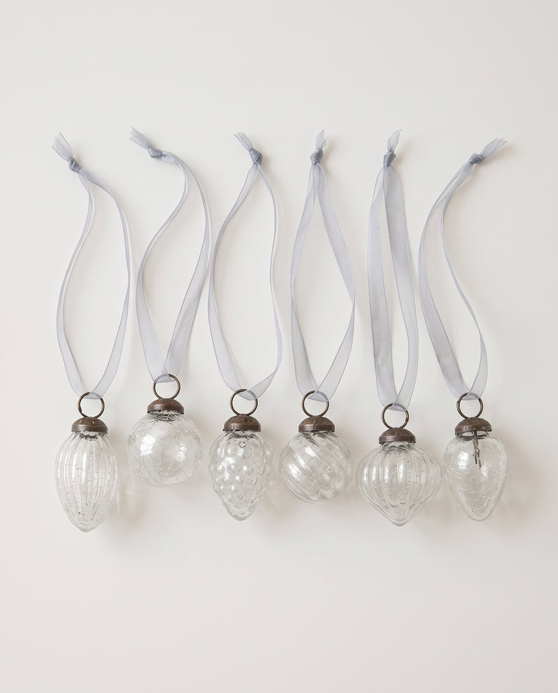 Clear Set of 6 Crackle Glass Baubles