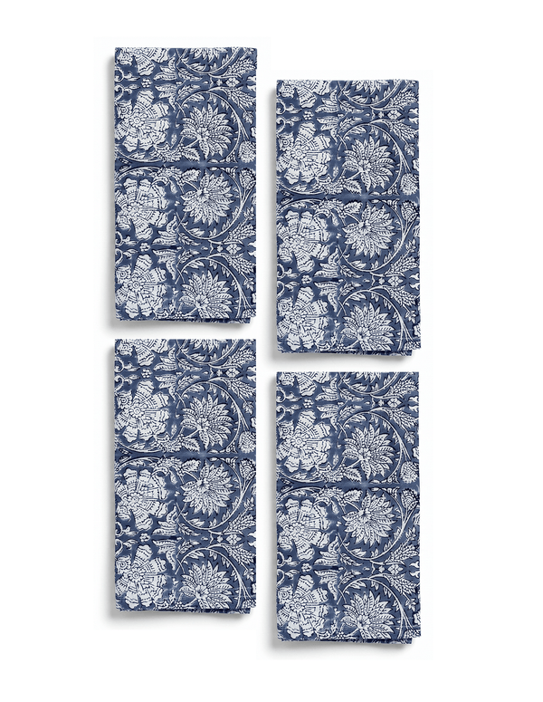 Navy Floral Cotton Napkin Set