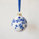Blue and white Delft porcelain Christmas ball hand-painted with traditional florals, made in Delft, Netherlands