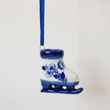 Delft blue hand-painted porcelain ice skate ornament, made in Delft, Netherlands