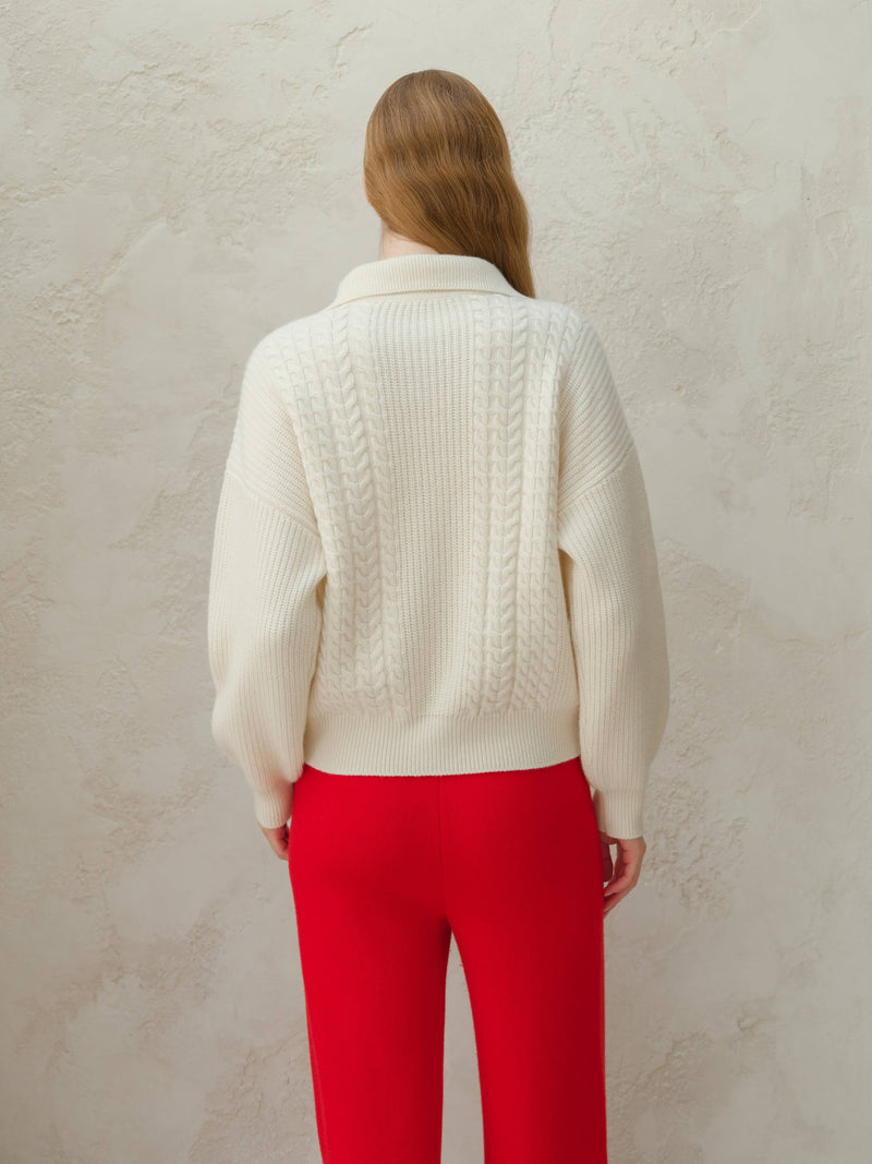 Italian Cashmere Polo Cardigan in White