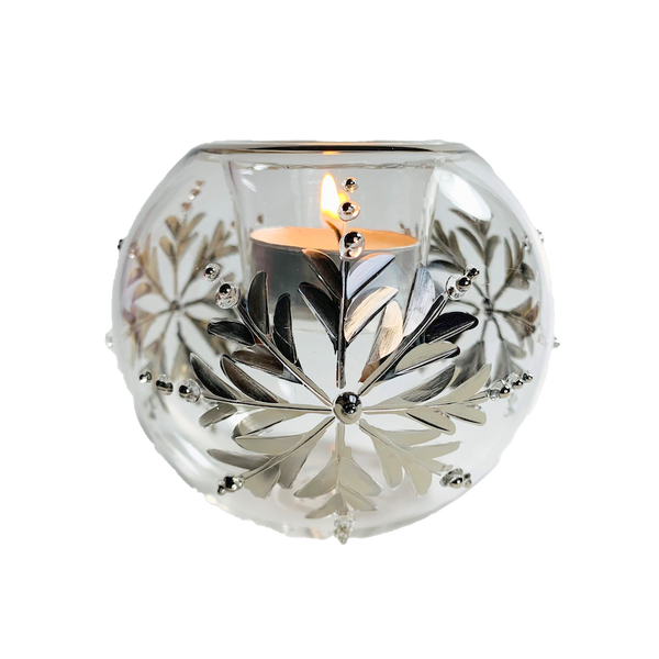 Silver Snowflake Egyptian Glass Votive Holder 4"
