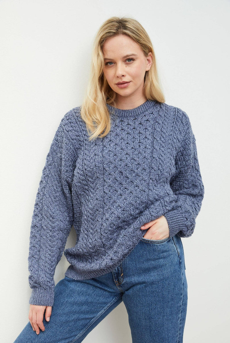 Pure Merino Aran Sweater in Inisheer Blue