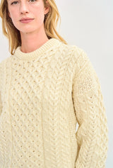 Pure Wool Aran Sweater in Inishbofin Cream