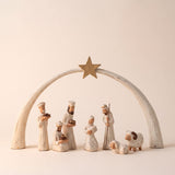 Hand-carved fair trade wooden nativity set with Mary, Joseph, the infant Jesus, shepherds, wise men and animals